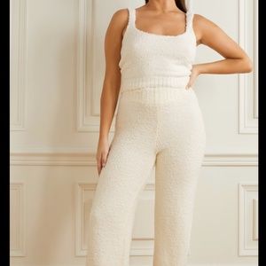 skims cozy collection knit bralette top and knit pants white